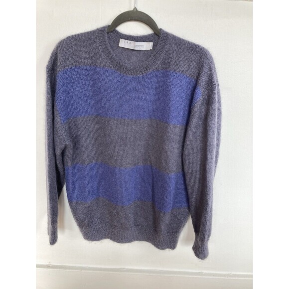 IRO Elkins Striped Mohair Blend Crew Neck Sweater Colour Storm Blue Size XS - Picture 2 of 5